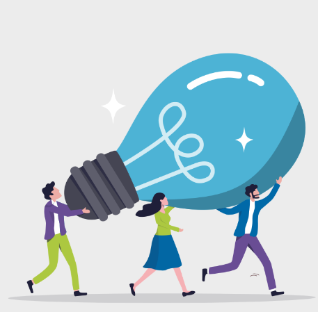 Illustratie ID-tafel. Mensen lopen met een grote lamp in de handen
